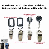 Wildland SQUARE CARABINER WITH STAINLESS STEEL CHAMPION WHISTLE RETRACTABLE HOLDER WITH WHISTLE USE 