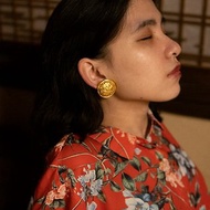 Christian Dior 迪奧 | 金色滿月圓立體紋耳夾式耳環