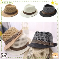 NEXTSG Straw Fedora Hat, Breathable Short Brim Sun Cap, Outdoor Trilby Straw Sun Hat Man