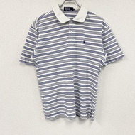 Polo Ralph Lauren短袖 Polo 衫，刺繡標誌，條紋圖案，藍色，M 碼，古著。