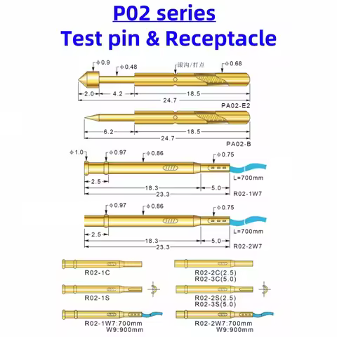 P02 Series Gold Plated Brass Spring Test Probe Test Pin Pogo Pin Electric Detection Needle ICT FCT P