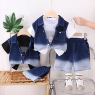 New Children's set Summer Baby Boys Clothes 3pc Suit Children Boys cowboy suit Vest T-Shirt Denim Sh