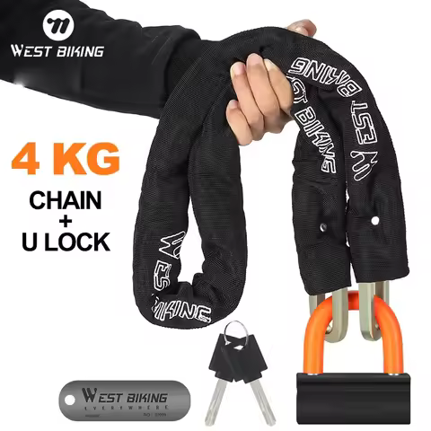 WEST BIKING Heavy Duty 4KG Chain Lock 2-in-1 U Lock Anti-Theft Bicycle Motorcycle Scooter Lock High 