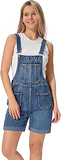 Denim Overall Shorts for Women Stretchy Jumpsuits with Adjustable Strap Cuffed Hem