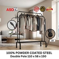 ASOTV® Double Pole Clothes Rack Rak Baju Besi Steel Cloth Stand Penggantung Baju 0015 Drying Rack Am
