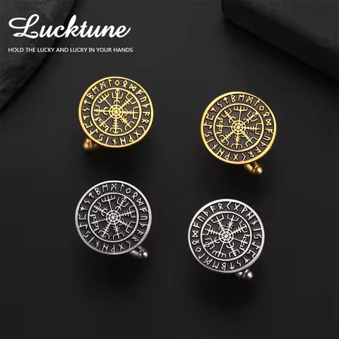 Lucktune 2pcs Norse Vegvisir Symbol Cufflinks Vintage Stainless Steel Viking Protection Cufflinks Me