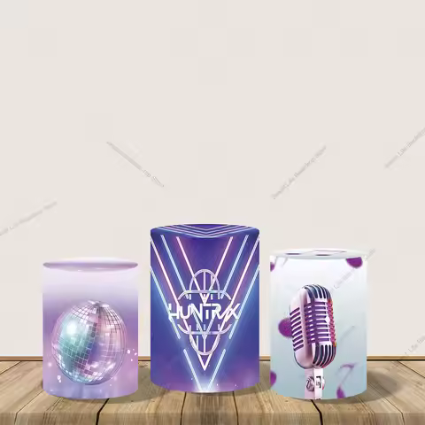 Kpop Cylinder Cover Backdrop Musical Theme Purple Girl Happy Birthday Baby Shower Party Decoration C