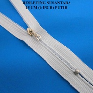 Resleting / Zipper Merk Nusantara Warna Putih Panjang 15 cm (6 inch) M