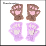 [FF] Cute Cat Paw Fluffy Claw Fingerless Gloves Warm Soft Plush Fingerless Panda Glove Half Finger W