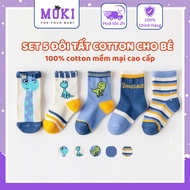 Set of 5 Pairs of Lovely Soft Cotton High Collar Children's Socks for Boys and Girls Moki Store A445