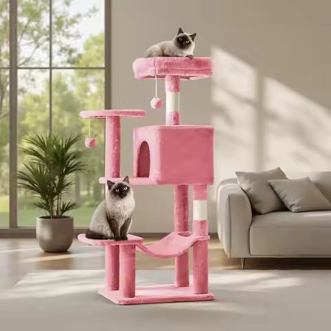 44 Inch Cat Tree Tower, Cat Climbing Tower with Natural Sisal Scratching Posts, Hammock, Pet Condo f