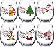 Umigy 6 Pcs Funny Christmas Stemless Wine Glass Gift 12 oz Berry Elk Wine Glass Merry Christmas Gifts for Winter Women Men Mom Dad Wife Husband (Multi Style)