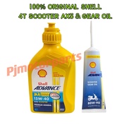 ( 100% ORIGINAL SHELL ) 4T SCOOTER AX5 ADVANCE 15W-40 0.8L 800ML & GEAR OIL 80W-90 4-AT 4AT MINYAK H