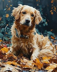 VNUIEHG Paint by Numbers, Golden Retriever Playing in Leaves, Adult Crafts Adult Paint by Number Kit
