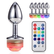 HW BGG-Metal Anal Plug Dilator Bead Remote Control Beads Color Change LED Sex Toy Light