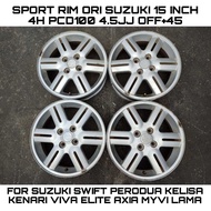 Sport Rim Ori Suzuki 15 Inch 4H PCD100 4.5JJ Offset+45 For Swift Perodua Kelisa Kenari Viva Elite Ax