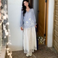 Ord- 90cm lace skirt with cream white lining, feminine A-line flared elastic waist, elegant and cute