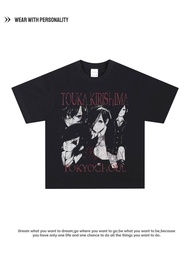 Tokyo Ghoul Touka Kirishima Anime Print Short Sleeve Round Neck American Style Ed Vintage High Stree