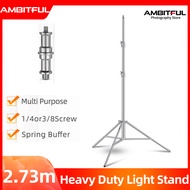 AMBITFUL 2.7M Heavy Duty Light Stand Air Cushioned Stainless Steel 1/4 or 3/8 Screw Tripod with for 