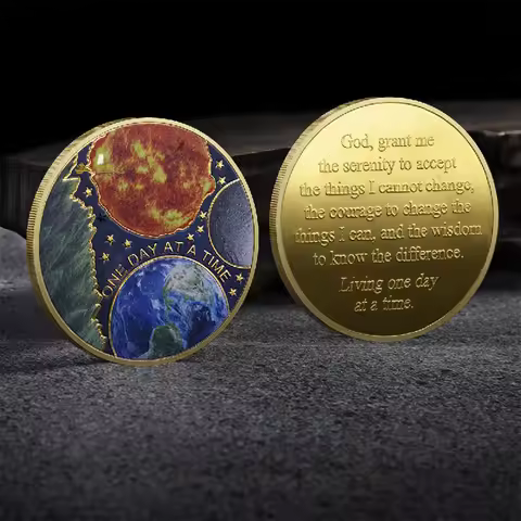 1pc One Day At A Time Commemorative Coin Earth & Sun Design Serenity Prayer Challenge Coin Sobriety 