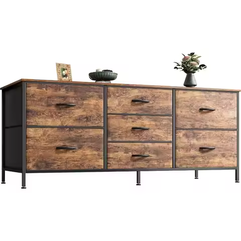 47 Inch Dresser TV Stand for 43, with 7 Drawers, 50, 55 Inch TV, Wide Fabric Dresser Chest of Drawer
