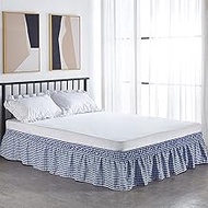 Liveinu Three Sides Wrap Around Ruffled Bed Skirt,15 Inch Drop Easy to Put On Bedskirt Elastic Dust Ruffle Bed Frame Cover for Twin, Queen,King and Full Size Beds Gingham Blue King