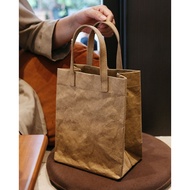 AT/🍅Simple Artistic Waterproof Japanese Style All-Matching Lunch Box Bag Niche Washable Kraft Paper Women's Bag Small Ha