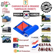 CANVAS BLUE ORANGE TAPAULIN KOREA /WATERPROOF CANVAS / CANVAS SHEET WITH READY HOLES  Ground Sheet Kanopi 帆布 Penutup