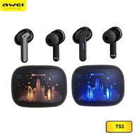 AWEI T53 TWS Bluetooth Earphones BT.V5.3 Gaming Earbuds LED Breathing Light Commemorative Pattern Android earphone