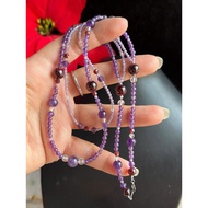 Natural purple-pink-pomegranate jelly necklace with 2 layers of dark and light beads from 3 to 8 mm 