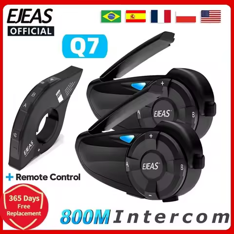 EJEAS Q7 Motorcycle Helmet Headset Intercom Up to 7 Riders Wireless Interphone Bluetooth 5.1 Waterpr