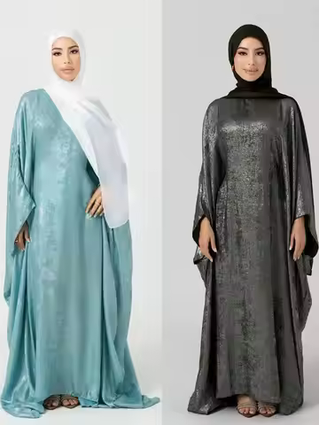 Batwing Butterfly Satin Khimar Abaya Dubai Luxury Muslim Maxi Dress Kaftan Abayas For Women Kebaya C