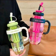 Botol Minuman, Kapasiti 1300ml, Lutsinar, dengan Jerami dan Pemegang, Tumbler