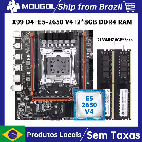 MOUGOL X99 D4 Motherboard Set Kit With Intel LGA2011-3 Xeon E5 2650 V4 CPU+DDR4 2*8GB 2133MHz RAM Me