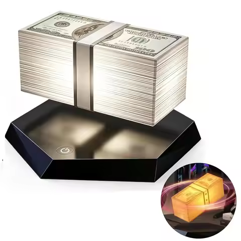 Magnetic Levitation Game Cash Lamp 360° Rotating Floating Money Stack with 3 Color Modes Touch Base,