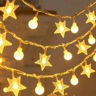 4.92/9.84/19.68Ft Home Decor Led White Ball And Star String Light,Battery Operated Fairy Light Strin