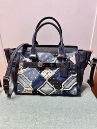 Coach 牛革+牛仔布斜孭手拎包