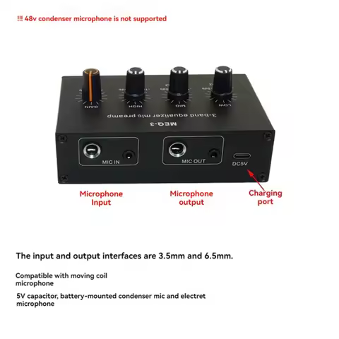 MEQ-3 3-Segment Equalizer Tone Treble Mid Bass Adjust Computer Game Headset Ear Amplifier Audio Sign