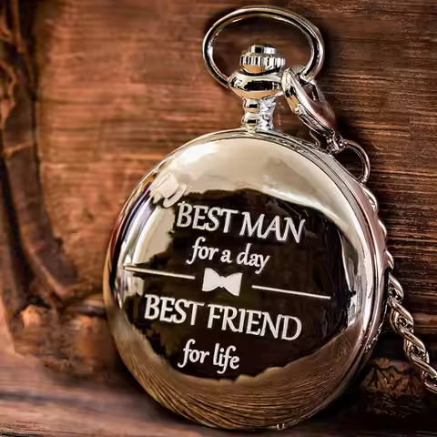 Exquisite "Best Man for a Day"Black Quartz Movment Pocket Watch Men Fans Souvenir Clock with 80cm Ne