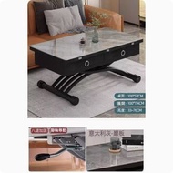 全城熱賣 - 升降茶几餐桌組合,餐桌茶几電腦桌化妝桌多用途升降摺疊可移動免安裝(岩板光亮+意大利灰+松木板+4抽屉)100x57cm#H099025210