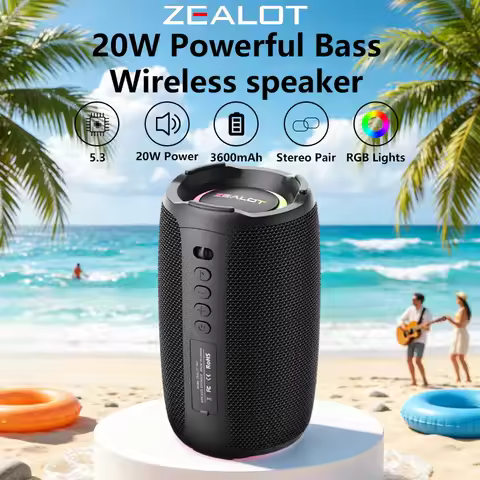 Zealot-S61 Bluetooth Speaker,with IPX6 Waterproof Protection and Outdoor Bass Sound for Backyard and