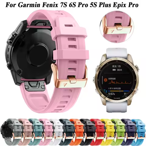 20mm Silicone Rose Gold Buckle Watch Band For Garmin Fenix 7S 6S Pro 5S Plus Epix Pro S70 42mm Strap