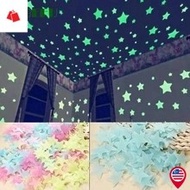 BK-100pcs 3D Star and Moon Energy Storage Fluorescent Glow In the dark Luminous on Wall Stickers