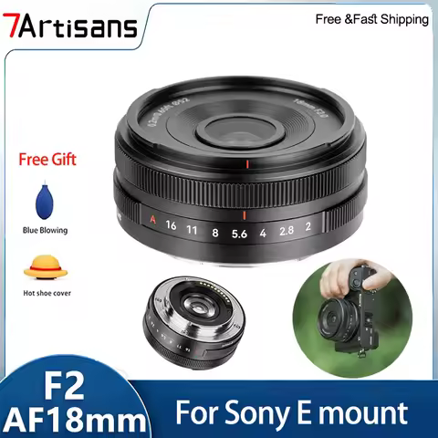 7Artisans AF 18mm F2 Lite APS-C Auto Focus Pancake Prime Lens Wide Angle Lens for Sony E Mount FX3 Z