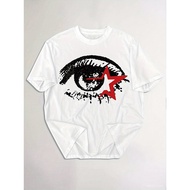 Kemeja-T fesyen Y2K lelaki, cetakan bola mata, leher krew, gaya jalanan musim panas, uniseks, atasan