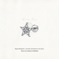 Nora Ana Zircon Star Threaded Stud Flatback Earring Titanium ASTM-F136 Surgical Implant Grade