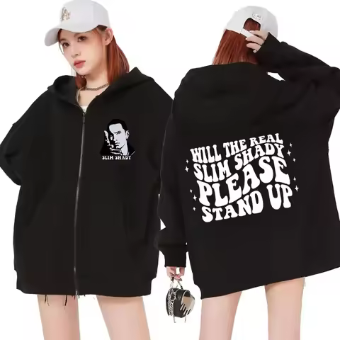 Rapper Eminem Slim Shady Graphic Zip Up Hoodies Men Women Hip Hop Vintage Jacket Sweatshirts Male Ko