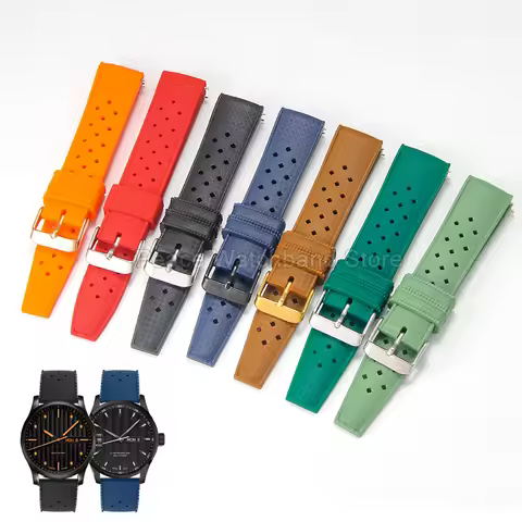 Needle Buckle Silicone Watch Strap Black Red Orange Honeycomb Ventilation for Seiko Oris Aquis Flat 