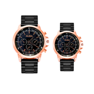 Jam Tangan Couple Alba Full Hitam dan Pria Wanita Premium dengan Tali Rantai/Stell