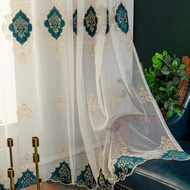 Green Thin White Yarn Finished Curtains, New Luxury Curtains, Velvet Embroidered Curtains, European 